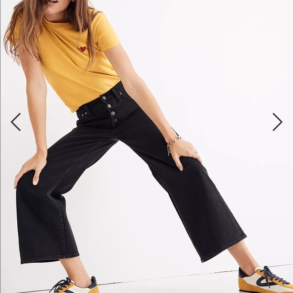 Madewell Denim - Madewell Tall Wide-Leg Crop Button Front Black Jeans size 27 tall / long